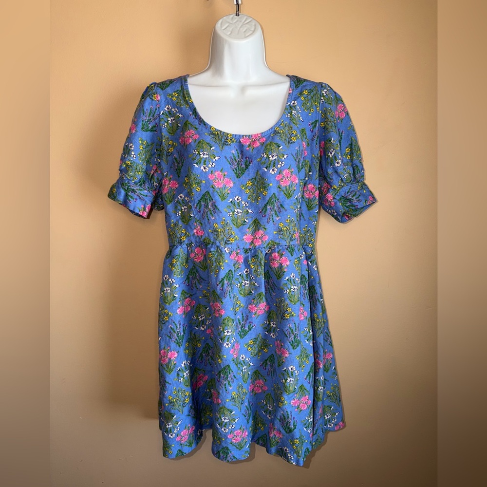 LOFT Periwinkle Floral Print Puff Sleeve Mini Dress